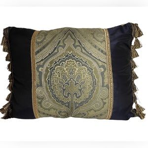 Croscill Hannah Boudoir Pillow Slate Blue Beige Tassel Fringe 20”x16” New